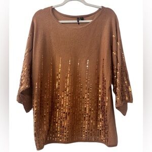 Venin Bronze Sequin Oversized Sweater Statement Sparkle Knit Size XL